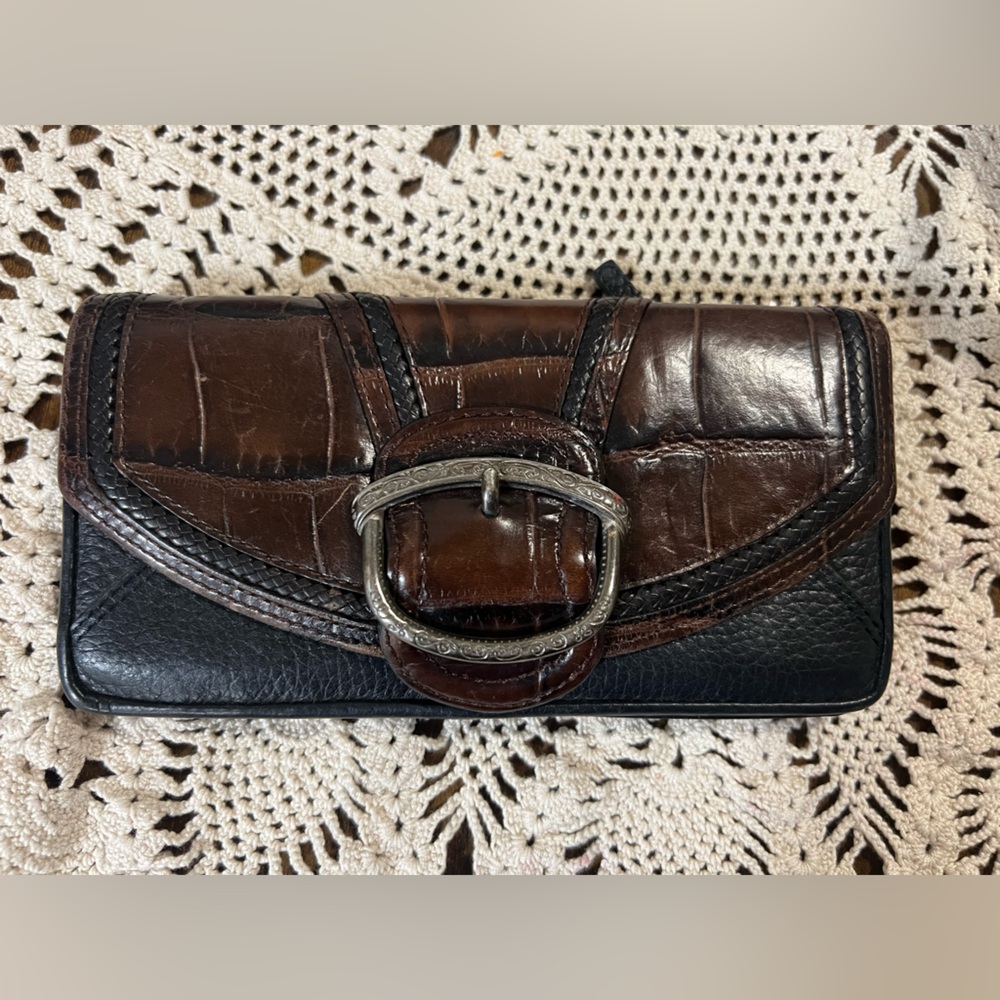 Brighton Brown and Black Crocodile Embossed Wallet with Buckle